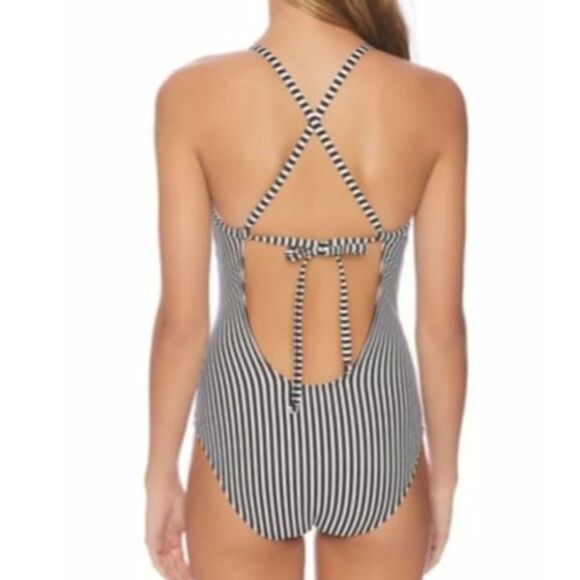 Splendid Black White Striped Line In the Sand Textured One-Piece Swimsuit Size S - Picture 2 of 4